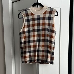 LOFT Checkered Sleeveless Top - Cream, Brown, and Black